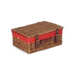 Red Hamper Wicker 35cm Light Steamed Picnic Basket with Cotton Lining in Red - thumbnail 2