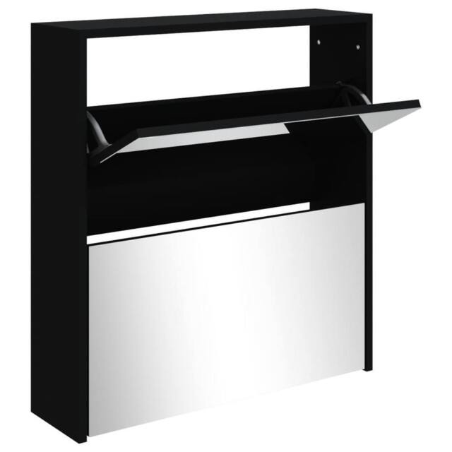 Berkfield Home Shoe Cabinet with Mirror 2-Layer Black 63x17x67 cm - Size: 63 x 17 x 67 cm - image 1
