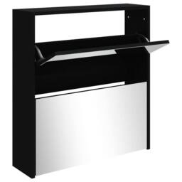 Berkfield Home Shoe Cabinet with Mirror 2-Layer Black 63x17x67 cm - Size: 63 x 17 x 67 cm - thumbnail 1
