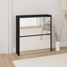 Berkfield Home Shoe Cabinet with Mirror 2-Layer Black 63x17x67 cm - Size: 63 x 17 x 67 cm - thumbnail 2