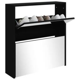 Berkfield Home Shoe Cabinet with Mirror 2-Layer Black 63x17x67 cm - Size: 63 x 17 x 67 cm - thumbnail 3