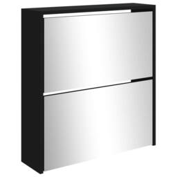 Berkfield Home Shoe Cabinet with Mirror 2-Layer Black 63x17x67 cm - Size: 63 x 17 x 67 cm - thumbnail 4