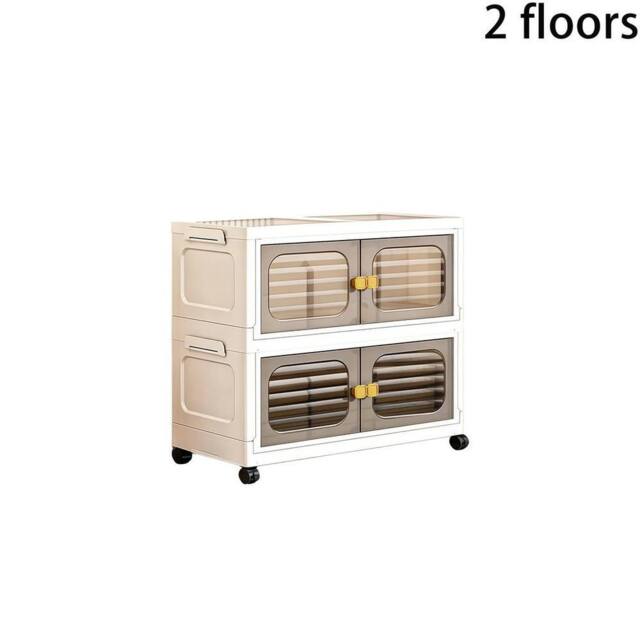 Kelvenix 2 floors Stackable Foldable Plastic Storage Cabinet with Wheels in Cream - Size: 0.6m2 - image 1