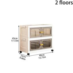 Kelvenix 2 floors Stackable Foldable Plastic Storage Cabinet with Wheels in Cream - Size: 0.6m2 - thumbnail 2