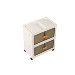 Kelvenix 2 floors Stackable Foldable Plastic Storage Cabinet with Wheels in Cream - Size: 0.6m2 - thumbnail 3