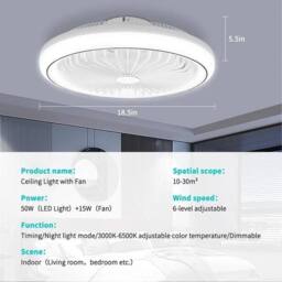 Kelvenix 6 Speed Large LED Ceiling Fan with Lighting LED Light Adjustable in White - thumbnail 2
