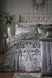 Laurence Llewelyn-Bowen 'Firenza' Damask Velvet Duvet Cover Set in Dark Grey - Size: Double - thumbnail 1