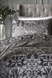 Laurence Llewelyn-Bowen 'Firenza' Damask Velvet Duvet Cover Set in Dark Grey - Size: Double - thumbnail 2