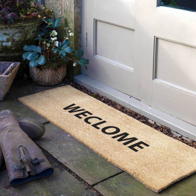 Artsy Mats Weclome Quote Coir Doormat (120 x 40cm) in Brown - Size: 40 cm x 120 cm
