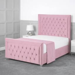 Living Comfort Bedz Ember Plush Velvet Upholstered Bed Slatted Base with 48Inch Headboard in Pink - Size: Single - thumbnail 1