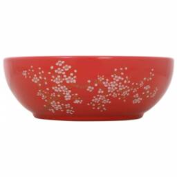 Berkfield Home Countertop Basin White & Red Round Œ¶41x14 cm Ceramic - Size: 41x14 cm - thumbnail 2