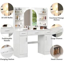 PAWNORA Large Makeup Vanity Table with LED in White - thumbnail 3