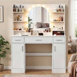 PAWNORA Large Makeup Vanity Table with LED in White - thumbnail 5