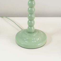 ValueLights Bobbins Sage Green Table Lamp with Tapered Natural Linen Scallop Shade with Bulb in Pale Blue - thumbnail 3