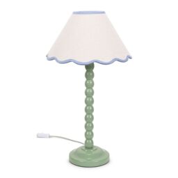 ValueLights Bobbins Sage Green Table Lamp with Tapered Natural Linen Scallop Shade with Bulb in Pale Blue - thumbnail 2