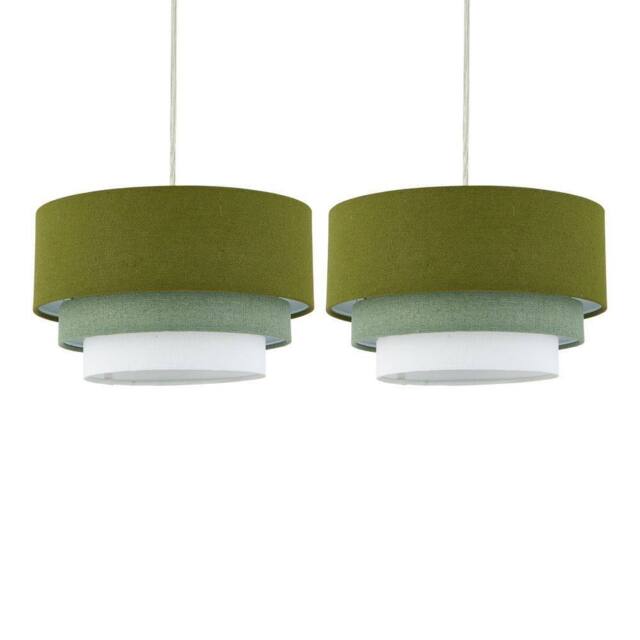 First Choice Lighting Set of 2 Gabi - Sage Green Ombre Linen 3 Tier Ceiling Light Shades - image 1