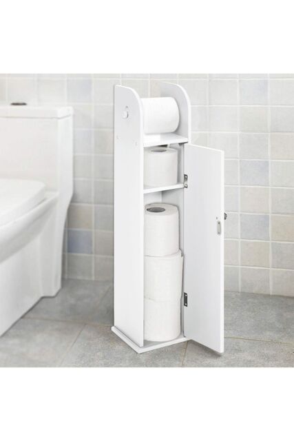 Living and Home White Wooden Freestanding Toilet Roll Holder&Bathroom Storage Cupboard - image 1