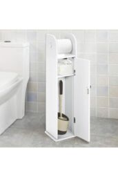 Living and Home White Wooden Freestanding Toilet Roll Holder&Bathroom Storage Cupboard - thumbnail 3
