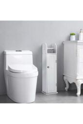 Living and Home White Wooden Freestanding Toilet Roll Holder&Bathroom Storage Cupboard - thumbnail 2