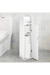 Living and Home White Wooden Freestanding Toilet Roll Holder&Bathroom Storage Cupboard