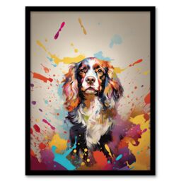 "Artery8 Wall Art Print King Charles Spaniel Dog Lover Gift Pet Portrait Colourful Artwork Painting Art Framed - Size: W12"" x H16""" - thumbnail 1