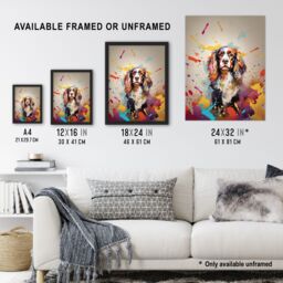 "Artery8 Wall Art Print King Charles Spaniel Dog Lover Gift Pet Portrait Colourful Artwork Painting Art Framed - Size: W12"" x H16""" - thumbnail 3