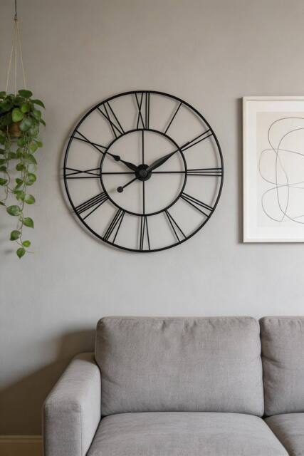 ExtraStar Large Vintage Metal Wall Clock with Roman Numerals in Grey - image 1
