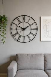 ExtraStar Large Vintage Metal Wall Clock with Roman Numerals in Grey - thumbnail 1