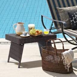 Costway Wicker Coffee Table Folding Outdoor Patio Rattan Side Table in Brown - thumbnail 4