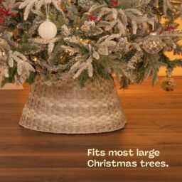 Christmas Village Round Rattan Christmas Tree Skirt - Two-tone Grey - thumbnail 4