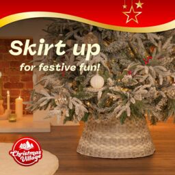 Christmas Village Round Rattan Christmas Tree Skirt - Two-tone Grey - thumbnail 2