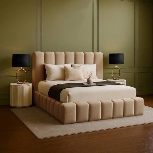 Desire Deco Plush Velvet Upholstered Daisy Bed Frame, Double King Super King in Beige - image 1