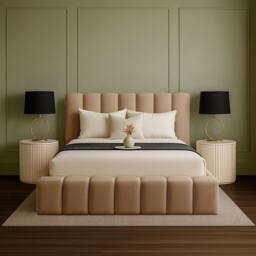 Desire Deco Plush Velvet Upholstered Daisy Bed Frame, Double King Super King in Beige - thumbnail 2