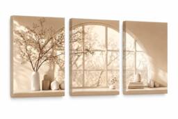 "Mafett Neutral Window View Canvas Wall Art Set of 3 Beige Prints - Size: W18"" x H24""" - thumbnail 2