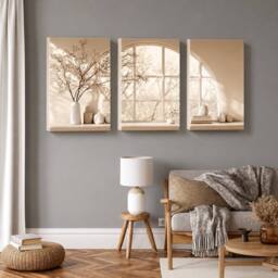 "Mafett Neutral Window View Canvas Wall Art Set of 3 Beige Prints - Size: W18"" x H24""" - thumbnail 1
