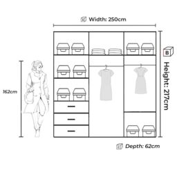 Sliding Wardrobes 4U Full Mirror Double/Triple Mirror Wardrobe 250cm X 217cm in Grey - Size: 250 cm X 217 cm - thumbnail 2