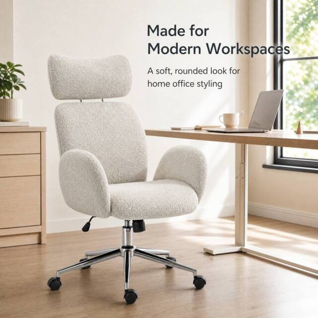 STILVORA Office Chair with Adjustable Headrest & Boucle Fabric in Grey - image 1