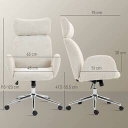 STILVORA Office Chair with Adjustable Headrest & Boucle Fabric in Grey - thumbnail 3