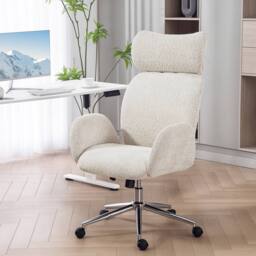 STILVORA Office Chair with Adjustable Headrest & Boucle Fabric in Grey - thumbnail 2