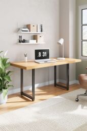 Living and Home Black Square Metal Desk Frame Desk Base w/ Adjustable Plastic Table Foot Protectors for Home, Kitchen, DIY Dining Table, 110cm W x - thumbnail 3