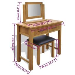 Berkfield Home Dressing Table with Stool Solid Oak Wood in Brown - thumbnail 6