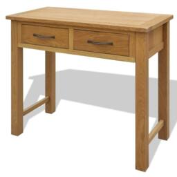 Berkfield Home Dressing Table with Stool Solid Oak Wood in Brown - thumbnail 2