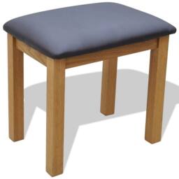 Berkfield Home Dressing Table with Stool Solid Oak Wood in Brown - thumbnail 4