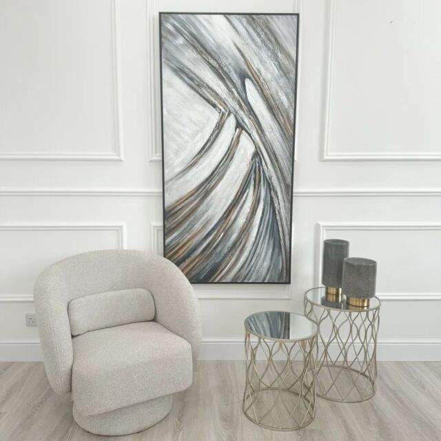 Modish Furnishing Monochrome Canvas with Gold Accents in White - image 1
