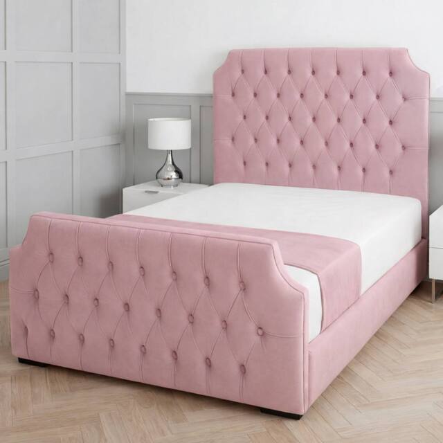 Living Comfort Bedz Westminster Plush Upholstered Bed Slatted Base with 48Inch Headboard in Pink - Size: King - image 1