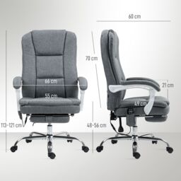 HOMCOM Massage Office Chair, Heated Reclining Desk Chair with Footrest, Grey - thumbnail 3