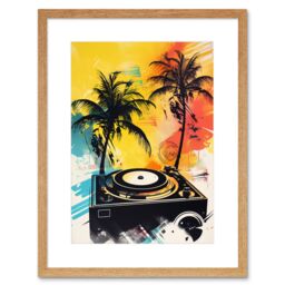 "Artery8 Wall Art Print Music Under Palm Trees Tropical Beach Party Modern Watercolour Painting Artwork Framed 9X7 Inch in Beige - Size: W7"" x H9""" - thumbnail 1