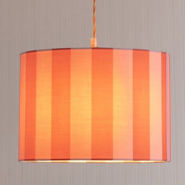 ValueLights Callie Colour Clash Orange & Pink Stripe Drum Lamp Shade with Bulb - Size: Small - image 1