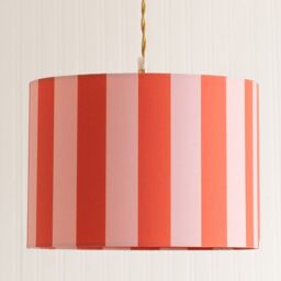 ValueLights Callie Colour Clash Orange & Pink Stripe Drum Lamp Shade with Bulb - Size: Small - thumbnail 3