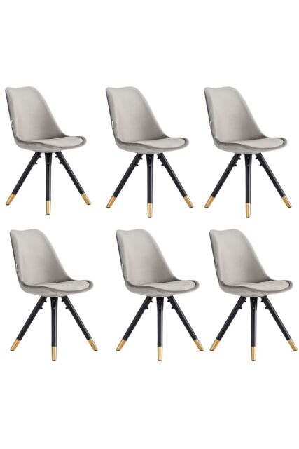 Life Interiors Set of 6 Sofia Ergonomic Modern Dining Chairs Upholstered in Velvet, Metal Legs with Gold End Caps in Dark Grey - image 1